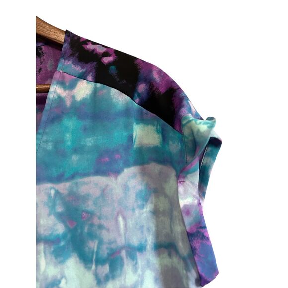Women's Blouse Top Purple Blue Abstract Print Short Sleeve - Picture 2 of 5